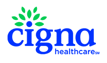 The image features a logo with the word  CIGNA  prominently displayed in white letters against a blue background, with a green leaf design above the text. Below the main text, there is smaller text that reads  SIGNA HEALTH PARTNERS.  The logo has a clean and corporate appearance.