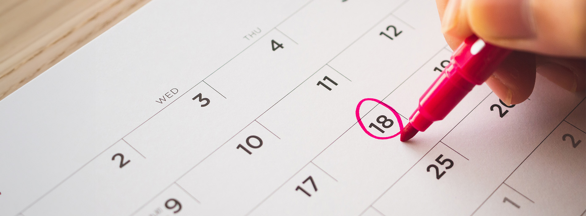 The image shows a calendar with the number 19 circled by a red pen, indicating the date being highlighted.