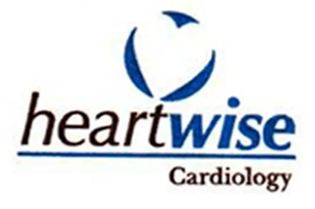 The image shows a logo with text that reads  HEARTWISE  above a stylized heart symbol, followed by  CARDIOLOGY.